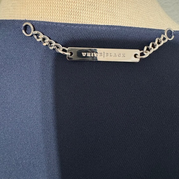 White House Black Market Women Navy Blue Sleeveless Open Tuxedo Lined Vest Sz 12 - Picture 8 of 14